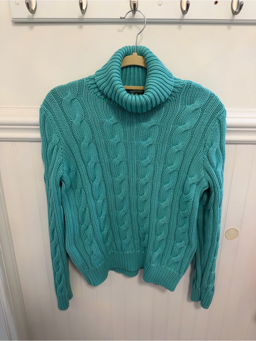 Ralph Lauren Teal Cable Knit Turtleneck Sweater
